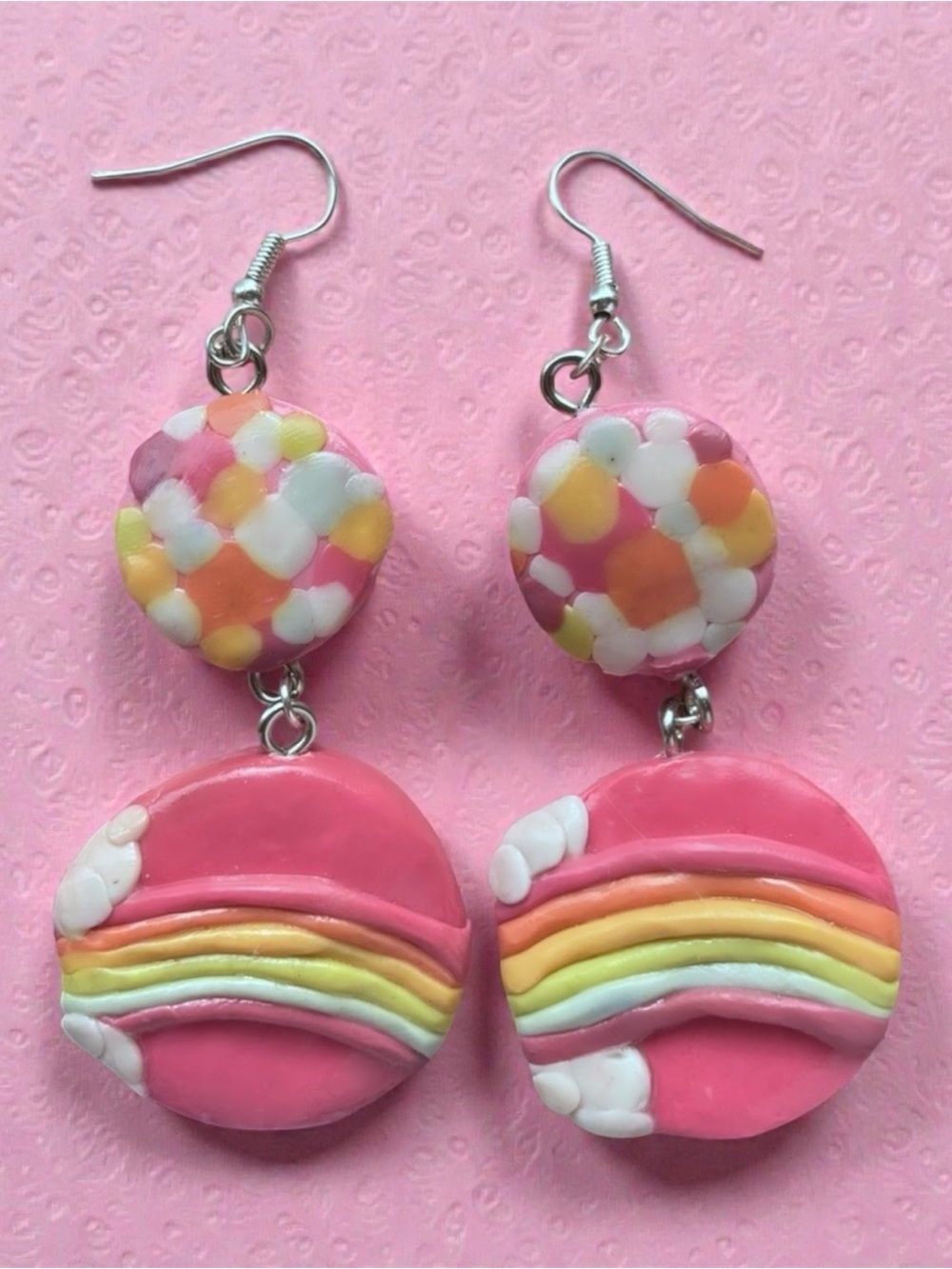 Pink Rainbow Drop Polymer Clay Earrings
